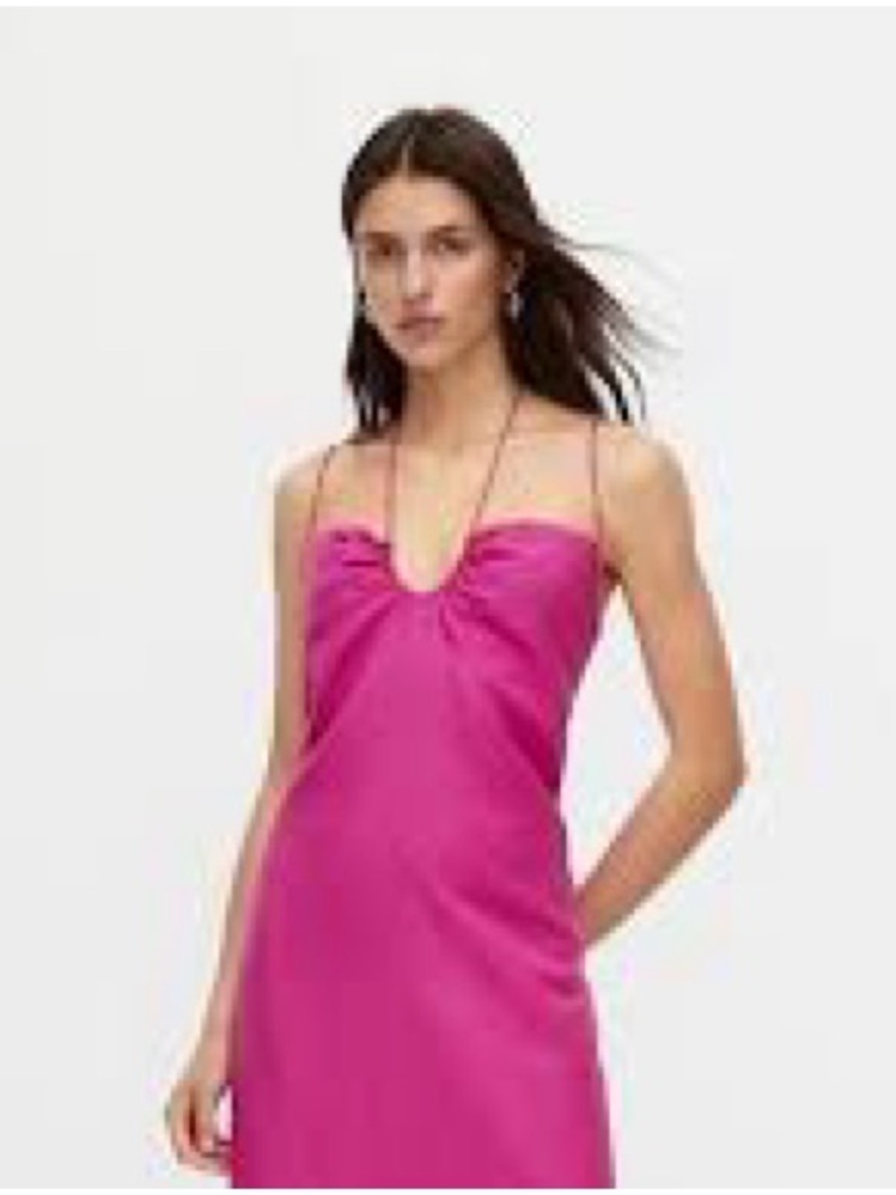 Massimo Dutti Fuchsia Pink Linen Blend Strappy Straps Midi Dress Slip Dress Sz M - Picture 4 of 16